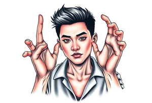 Handsome Asian young guy being holding by scary hands tattoo idea