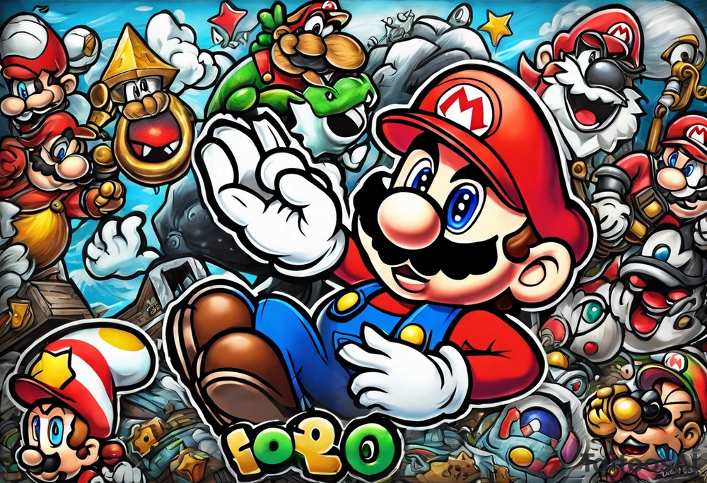 Mario ghosts and goombas with canons tattoo idea