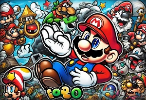 Mario ghosts and goombas with canons tattoo idea