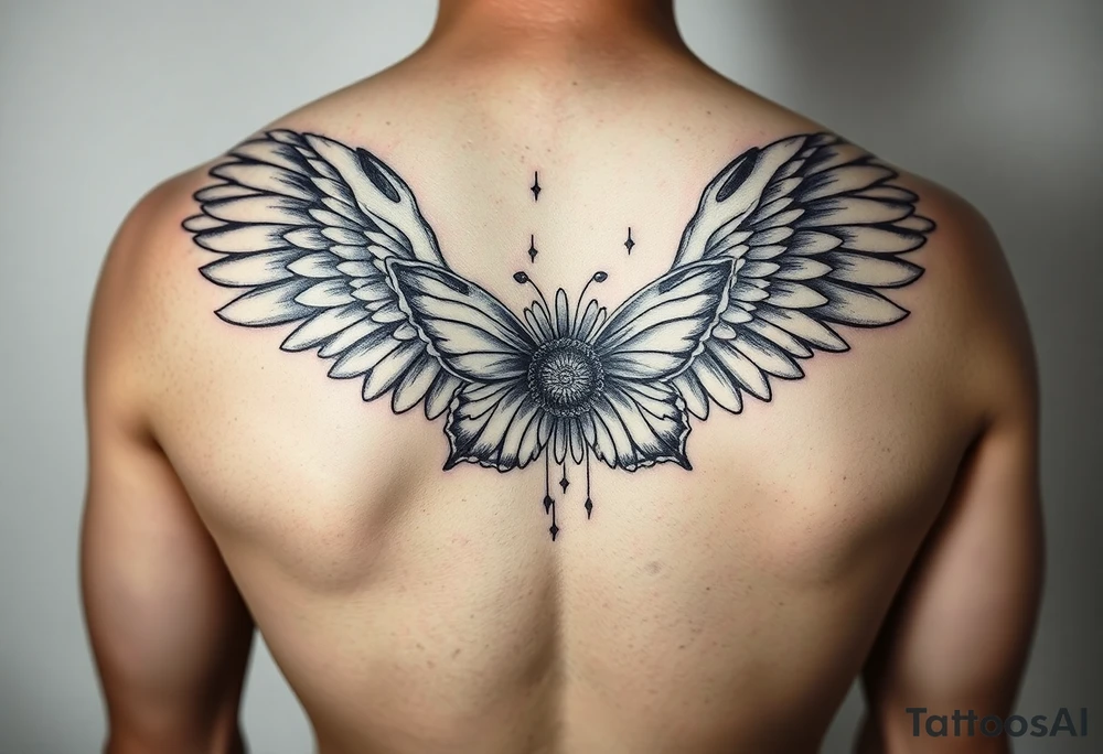 Sleeve with angel wings, sunflower and butterfly tattoo idea tattoo idea