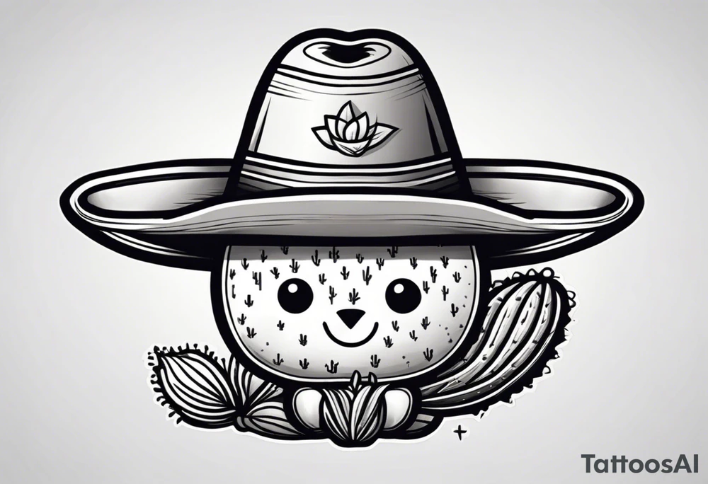 Cactus wearing a sombrero black and grey tattoo idea