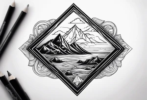 Mountains and ocean waves  crashing diamond shape tattoo idea