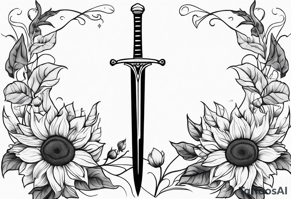 sword with sunflowers and vines on it tattoo idea