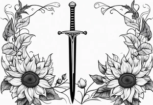 sword with sunflowers and vines on it tattoo idea