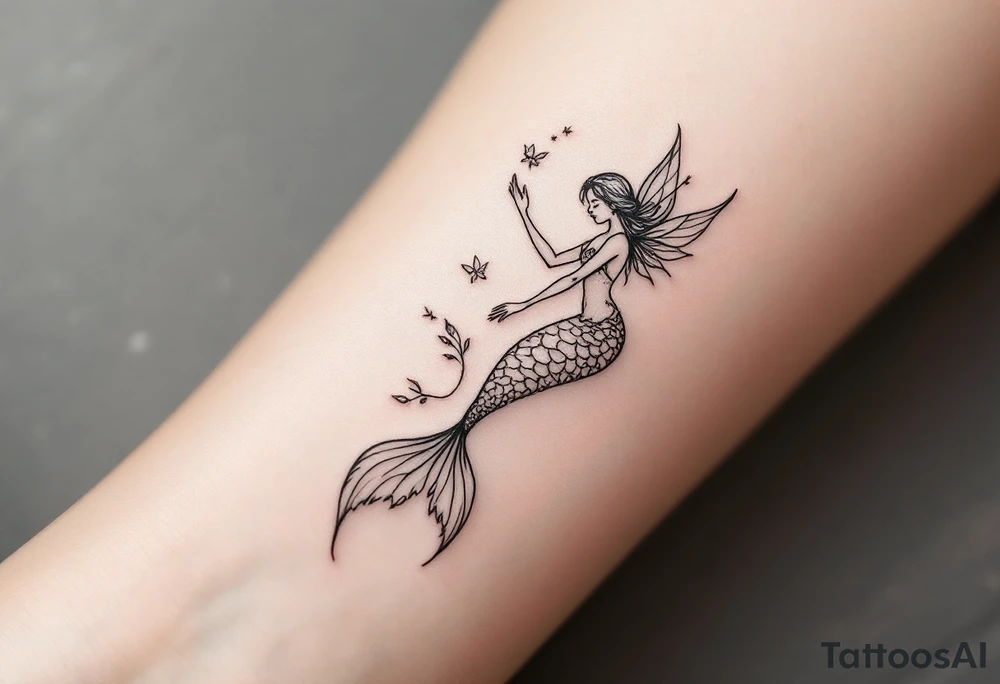mermaid and fairy small tattoo idea