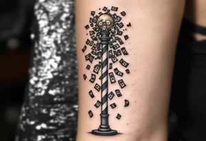 Barber pole with raining money tattoo idea