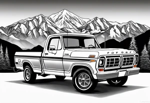 1974 ford f-100 in front of mountains tattoo idea