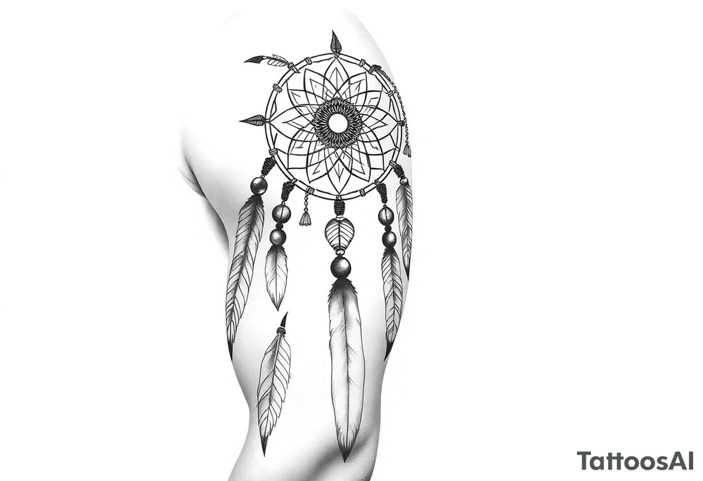 native dreamcatcher with flowing feathers and sacred beads tattoo idea native dreamcatcher with flowing feathers and sacred beads tattoo idea