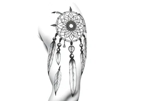 native dreamcatcher with flowing feathers and sacred beads tattoo idea