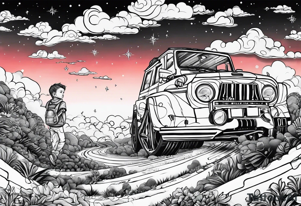 The kid laroi blended in with some clouds tattoo idea