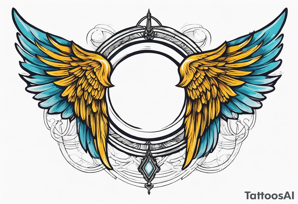a pair of wings with a halo above them tattoo idea