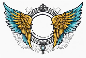 a pair of wings with a halo above them tattoo idea