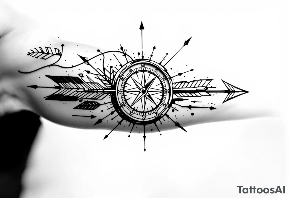 Small bow and arrow with kompass tattoo idea
