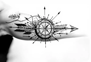 Small bow and arrow with kompass tattoo idea