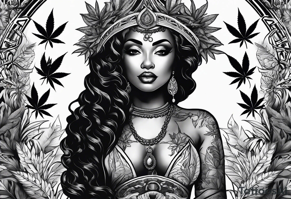Black Goddess of marijuana tattoo idea