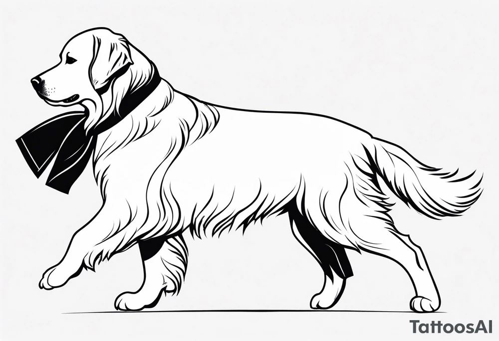 a golden retriever in a kimono full body view wearing a black belt tattoo idea