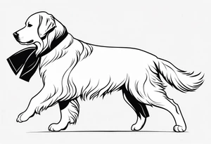 a golden retriever in a kimono full body view wearing a black belt tattoo idea