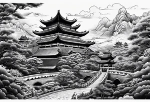 Chinese wall, realistic,chinese art, sky tattoo idea