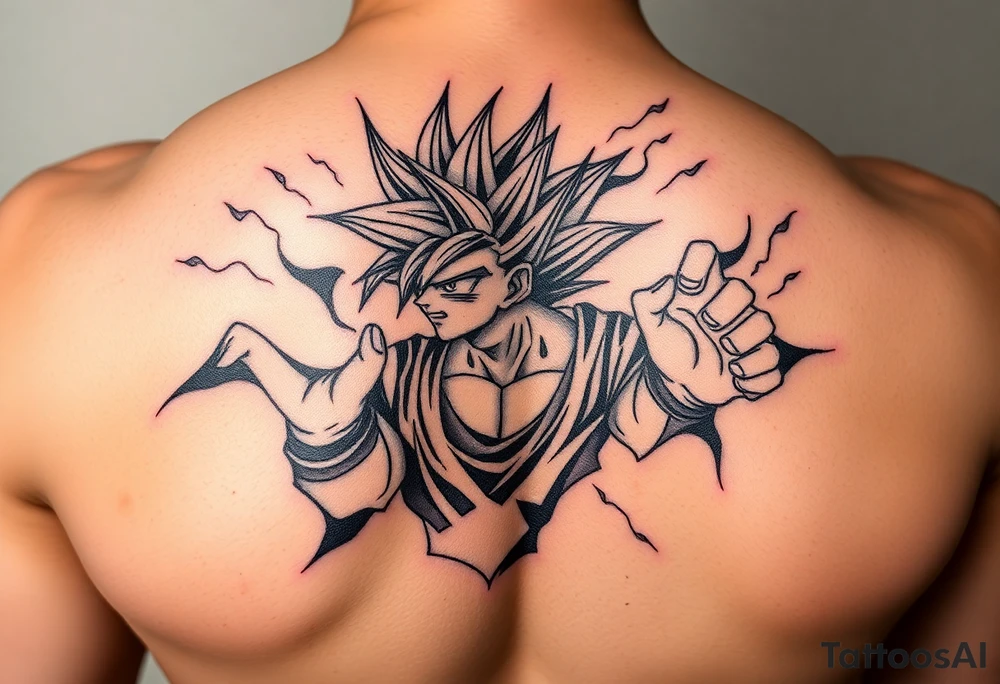 legendary dragonball z scene with energy aura and power effects tattoo idea