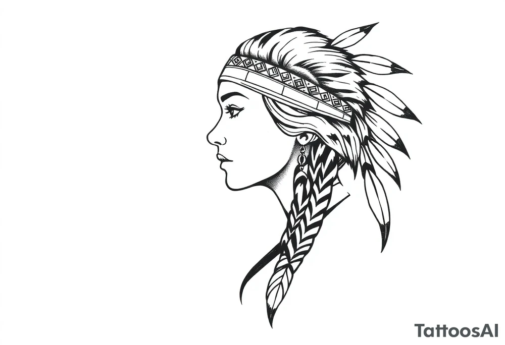 Female Native American wearing headband side pose tattoo idea