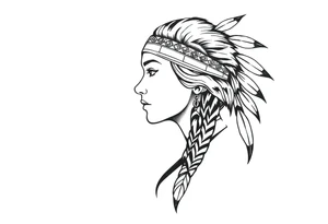 Female Native American wearing headband side pose tattoo idea