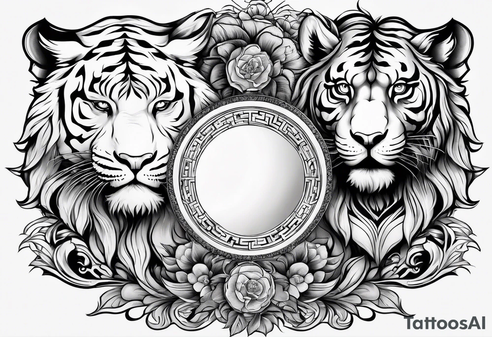 Yin and yang with tiger and lion tattoo idea
