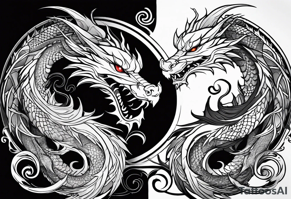 dragons in a yin and yang shape tattoo idea