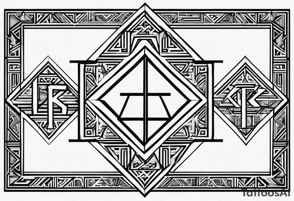 Create a design using a seven-sided polygon based on Kibbutz Be’eri’s borders. Place the Hebrew letters ב, א, ר, י inside the shape, arranged harmoniously with a geometric font, solid fills, and optional decorative patterns, ensuring legibility and aesthetic appeal. tattoo idea