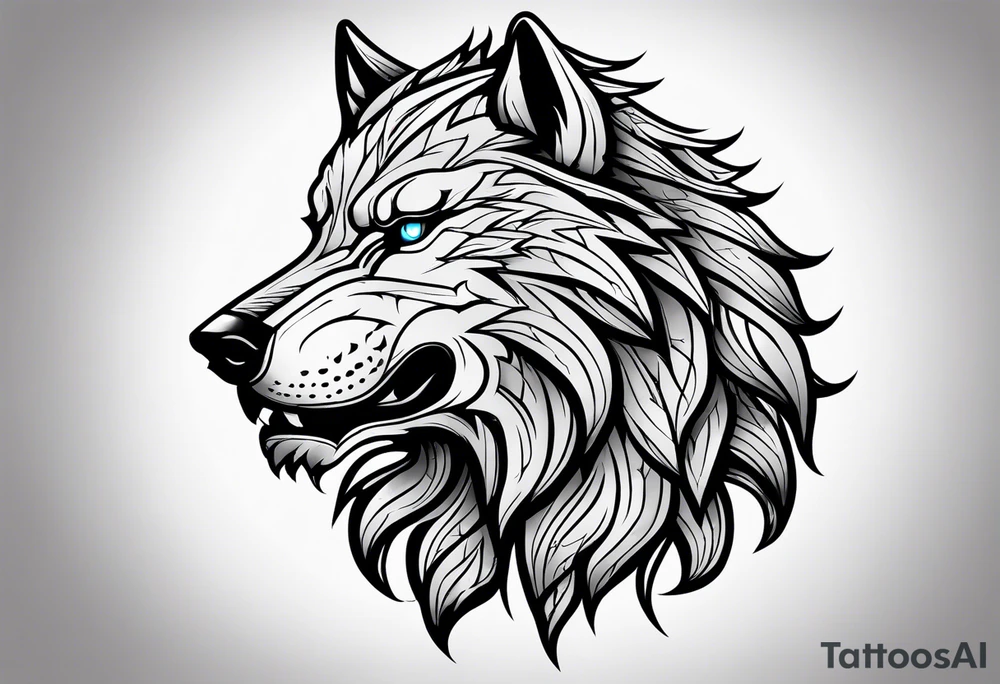 A fierce and imposing dire wolf, inspired by ancient myths or popular culture like "Game of Thrones." This design is for those who want a bold and powerful tattoo. tattoo idea