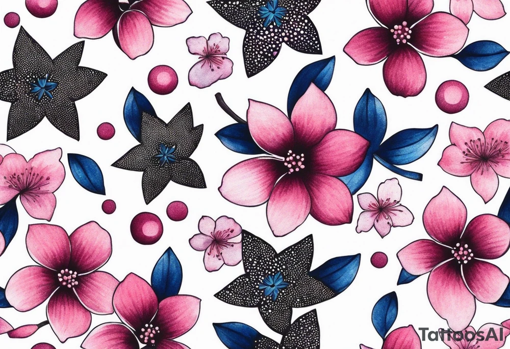Stars, pinks, purples, blues with cherry blossoms tattoo idea
