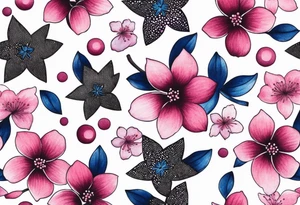 Stars, pinks, purples, blues with cherry blossoms tattoo idea
