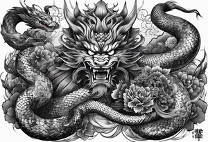 Japanese samurai -style tattoo with snake demons tattoo idea