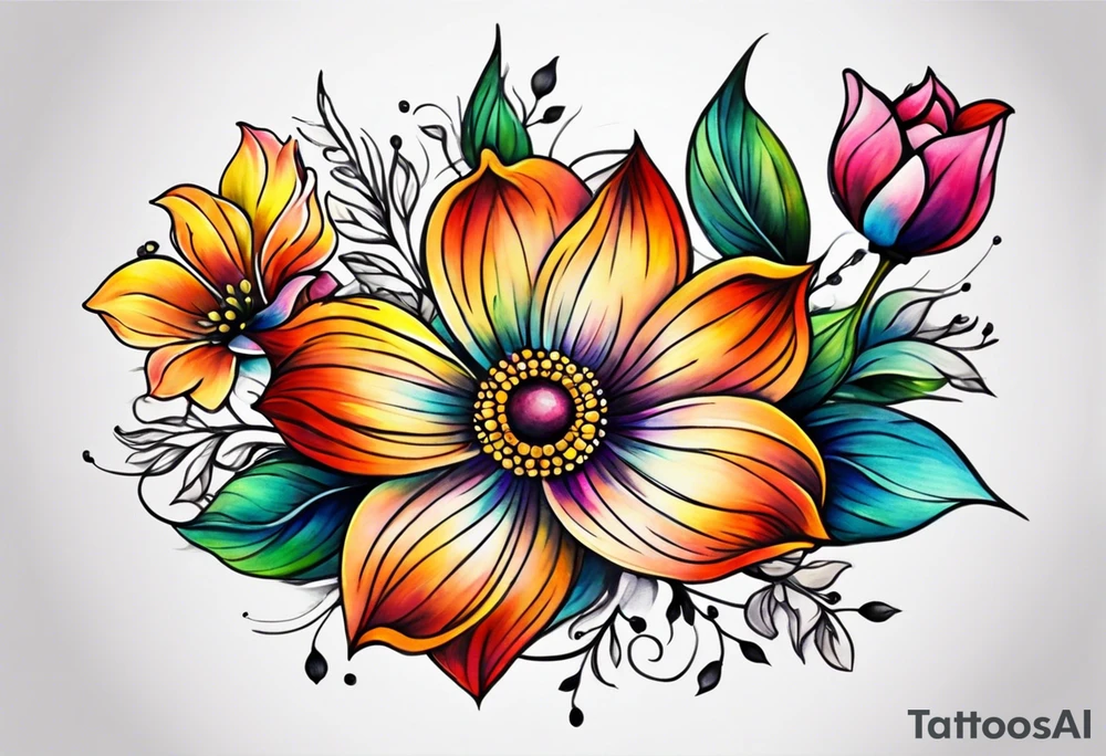 Collarbone tattoo of bright colorful flowers tattoo idea