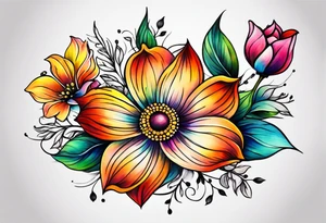 Collarbone tattoo of bright colorful flowers tattoo idea