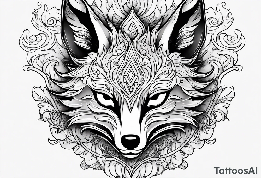 kitsune mask on flame tattoo idea