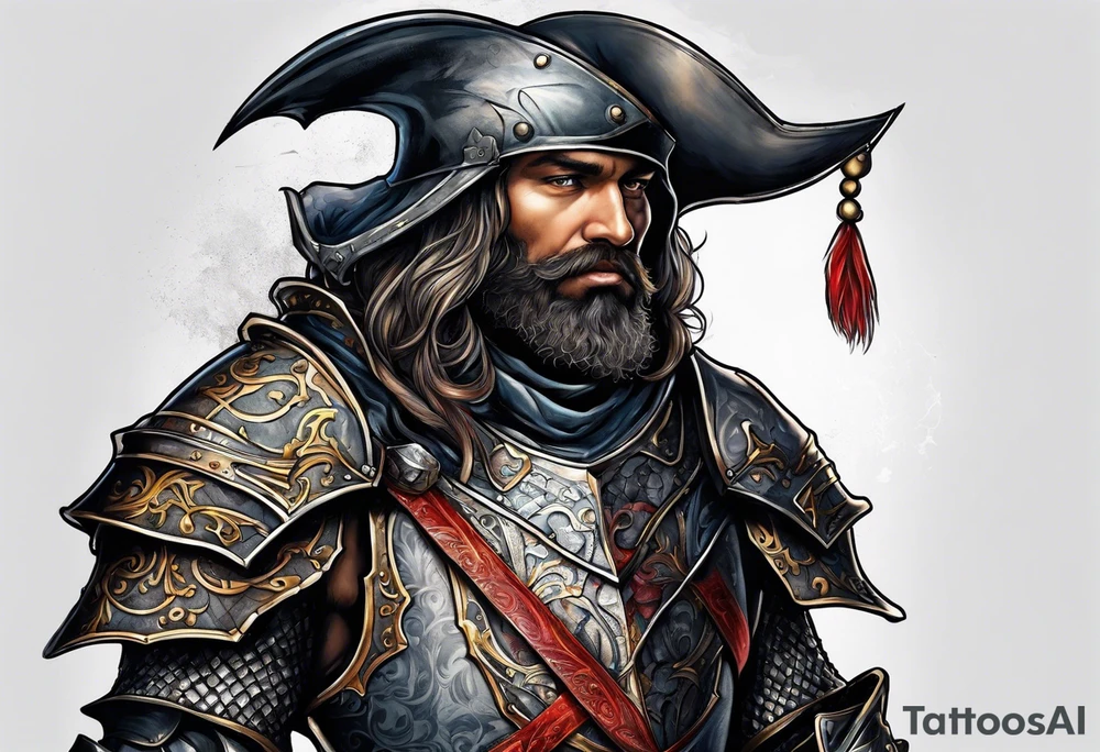 a beggar half suited in knights armor tattoo idea