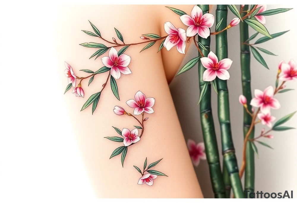 Bamboo in the mountains, plum blossoms, Eastern aesthetic consciousness, appropriate blank space, and a sense of design tattoo idea