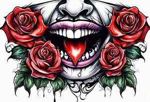 Sexy vampire mouth biting rose tattoo idea