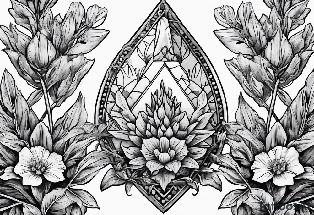 Arrowhead wrapped in lavender plant tattoo idea Arrowhead wrapped in lavender plant tattoo idea