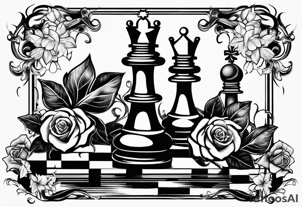 Kind and queen chess with a rose tattoo idea