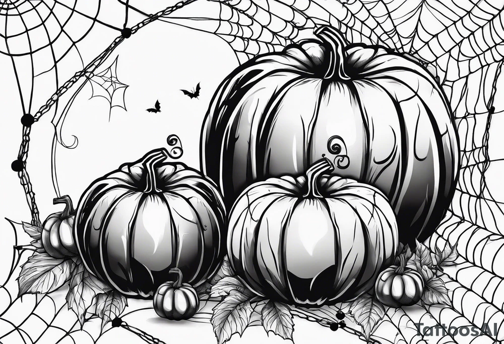pumpkins with a spidernet in the background tattoo idea
