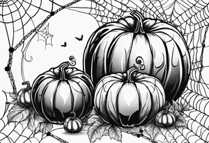 pumpkins with a spidernet in the background tattoo idea