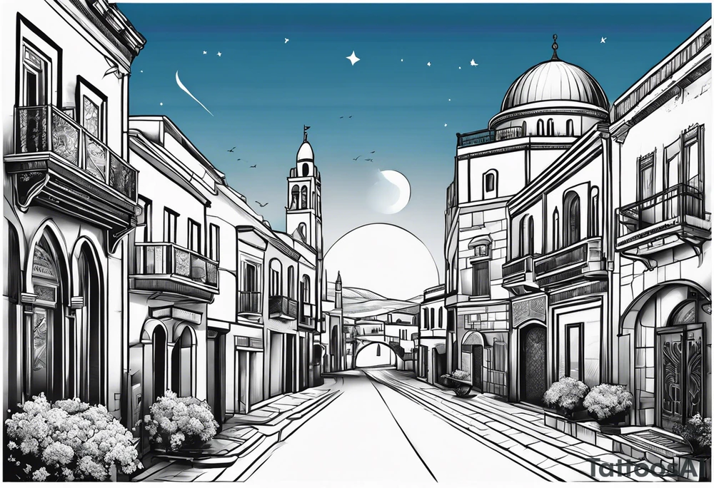 israel city vector vignette tattoo idea