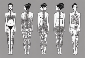A spine tattoo that incorporates a woman’s figure into the linework tattoo idea