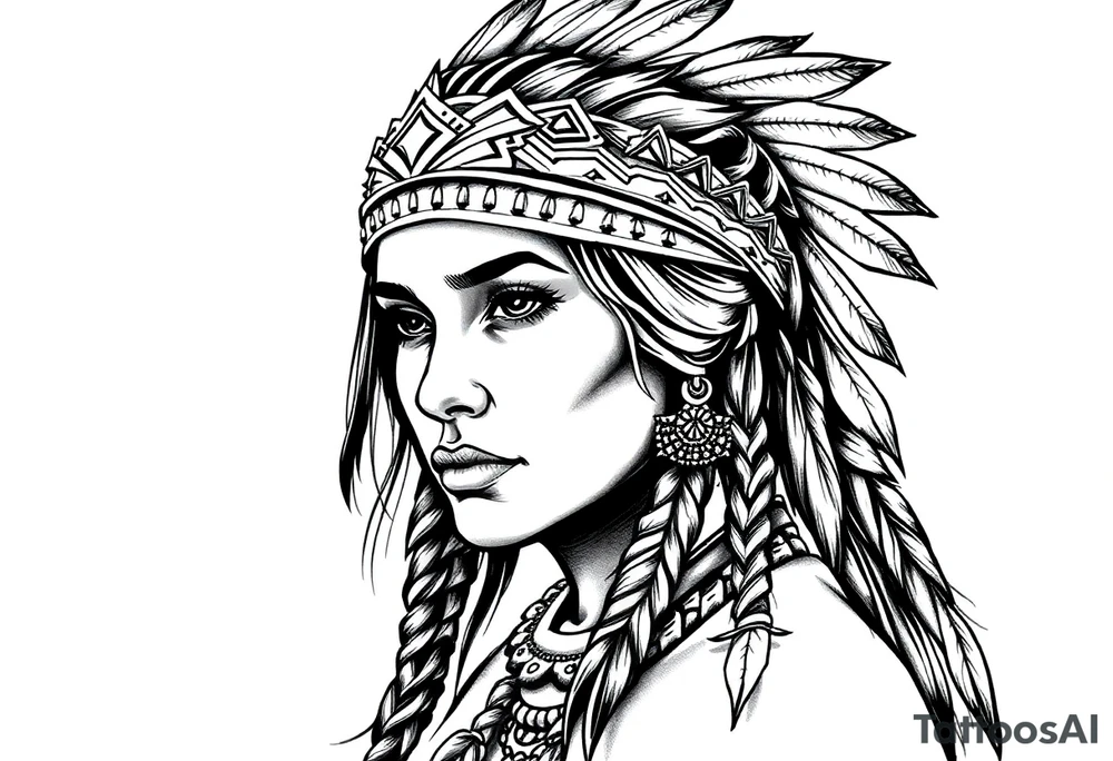 Female Native American with headband tattoo idea