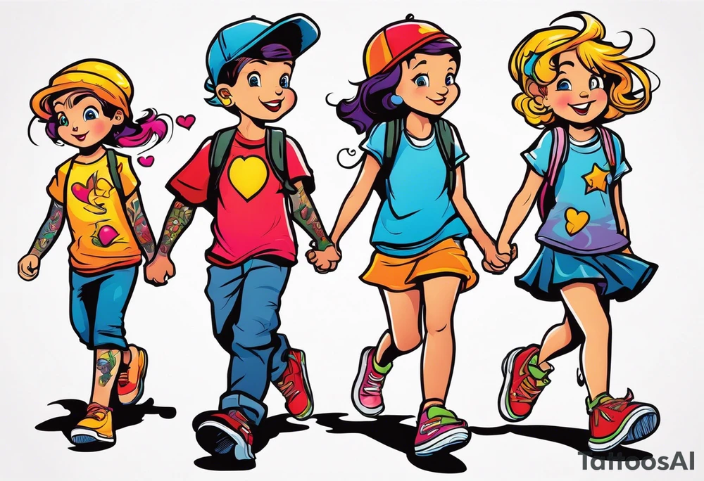 1 boy 2 girls walking tattoo idea