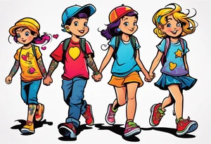1 boy 2 girls walking tattoo idea