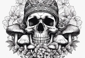 skull and mushrooms tattoo idea