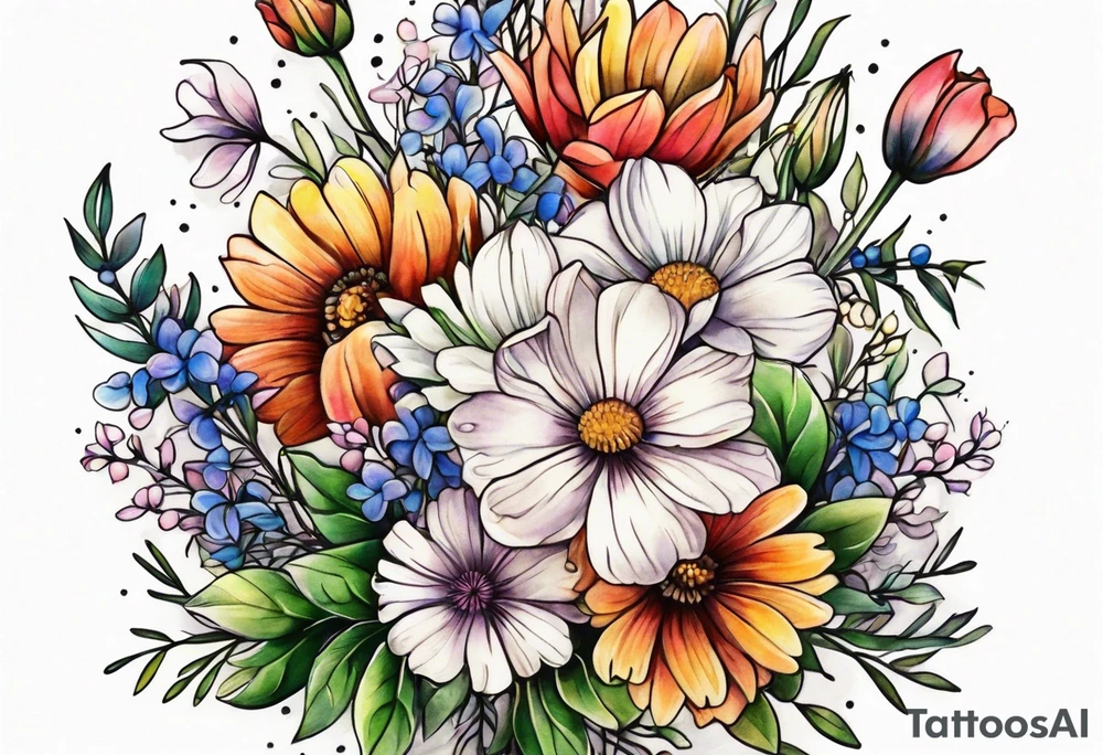 wildflower bouquet tattoo idea