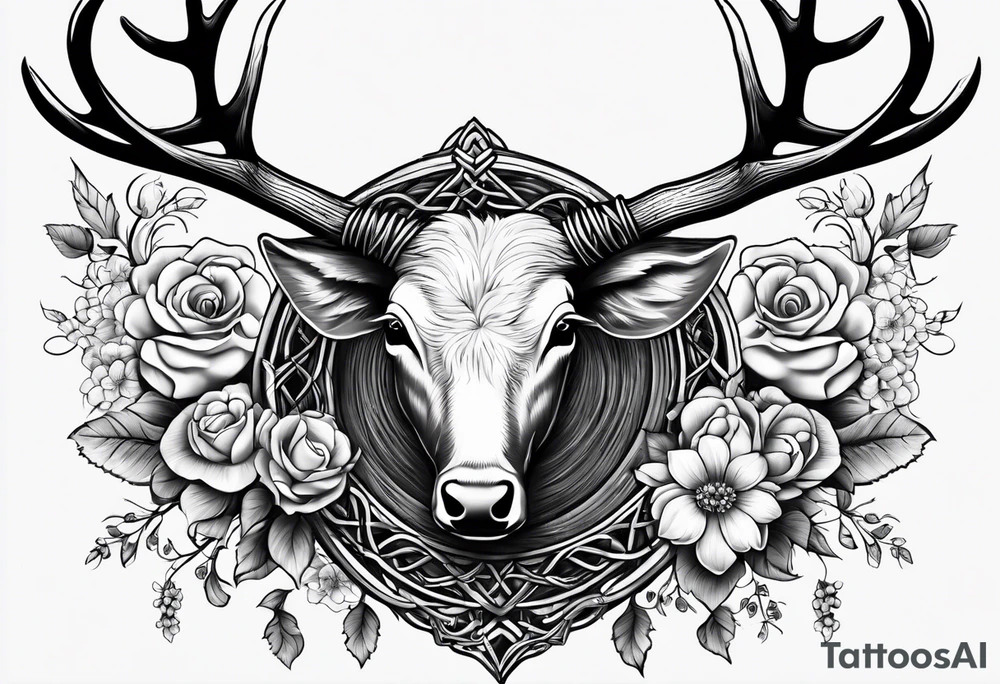 antler wrapped in barbed wire and flowers tattoo idea antler wrapped in barbed wire and flowers tattoo idea